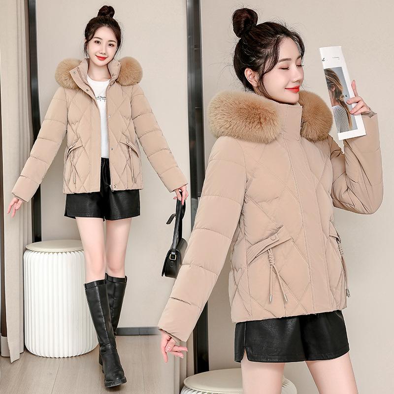 2025 Winter Wear New Down Cotton Jacket Slim Fit Hooded Big Fur Collar Student Cotton Jacket Women's Cropped Padded Jacket Thickened Jacket