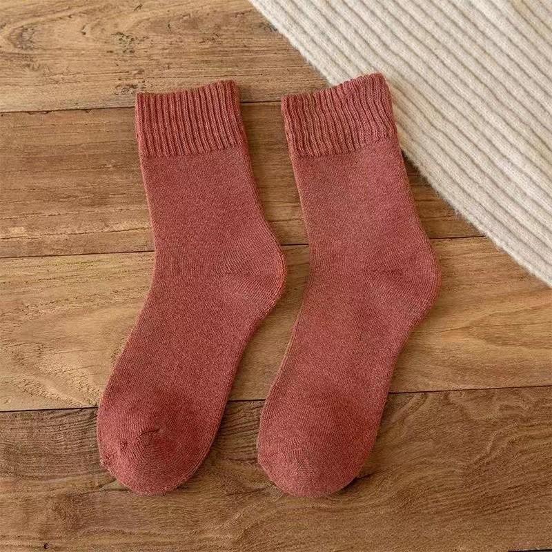 Unisex Winter Terry Fleece-Lined Thick Mid-Calf Socks – Warm Solid Color Maternity Floor Socks