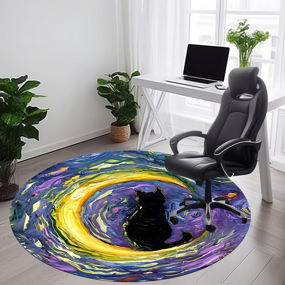 1pc Whimsical Feline Office Round Area Rug, Indoor Mat Suitable ForOffice, Under Office Chairs Bedroom Living Room Home Decor T180