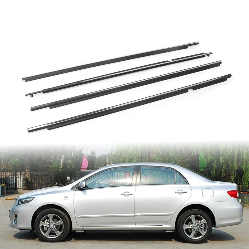 Chrome/Black 4Pcs Window Rubber Trim For Toyota Corolla 2008-2013 Weatherstrip Seal Strips Door Moulding Trim Glass 7573012300