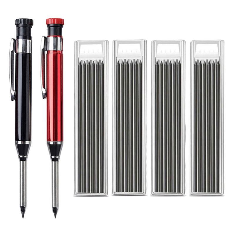 1-6Pcs Metal Solid Carpenter Mechanical Pencil Set with Sharpener Lead Core Deep Hole Construction Marking Scriber Tool Supply