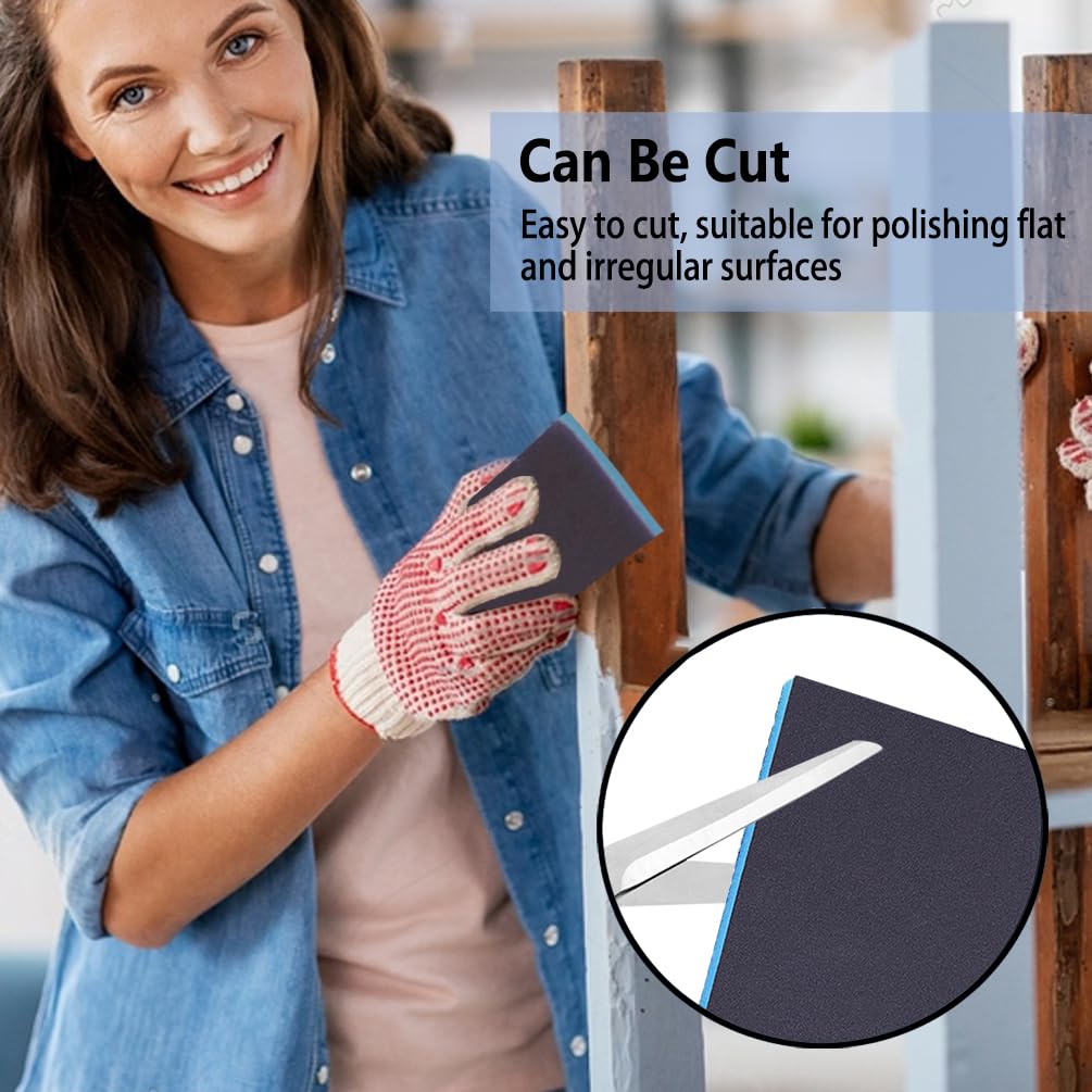 6PCS Sanding Sponge Set 60-320 Grit Coarse Medium Fine Washable Reusable Wet Dry Blocks for Wood Metal Glass Furniture Paint
