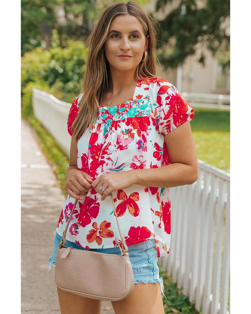 Azura Exchange Bestickte Bluse mit eckigem Ausschnitt