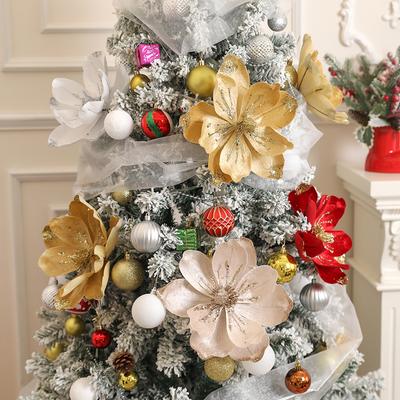 2 Peças 24cm Grandes Flores Artificiais Enfeites de Decoração para Árvore de Natal Flores Falsas Para Decoração de Casa Ano Novo 2026 Presentes Acessórios
