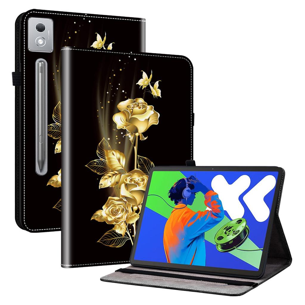 Pro Lenovo Tab P12 Pro 12.7 2025/Xiaoxin Pad Pro 12.7 (2025) Kožené pouzdro s potiskem, stojánek, obal na tablet se sloty na karty