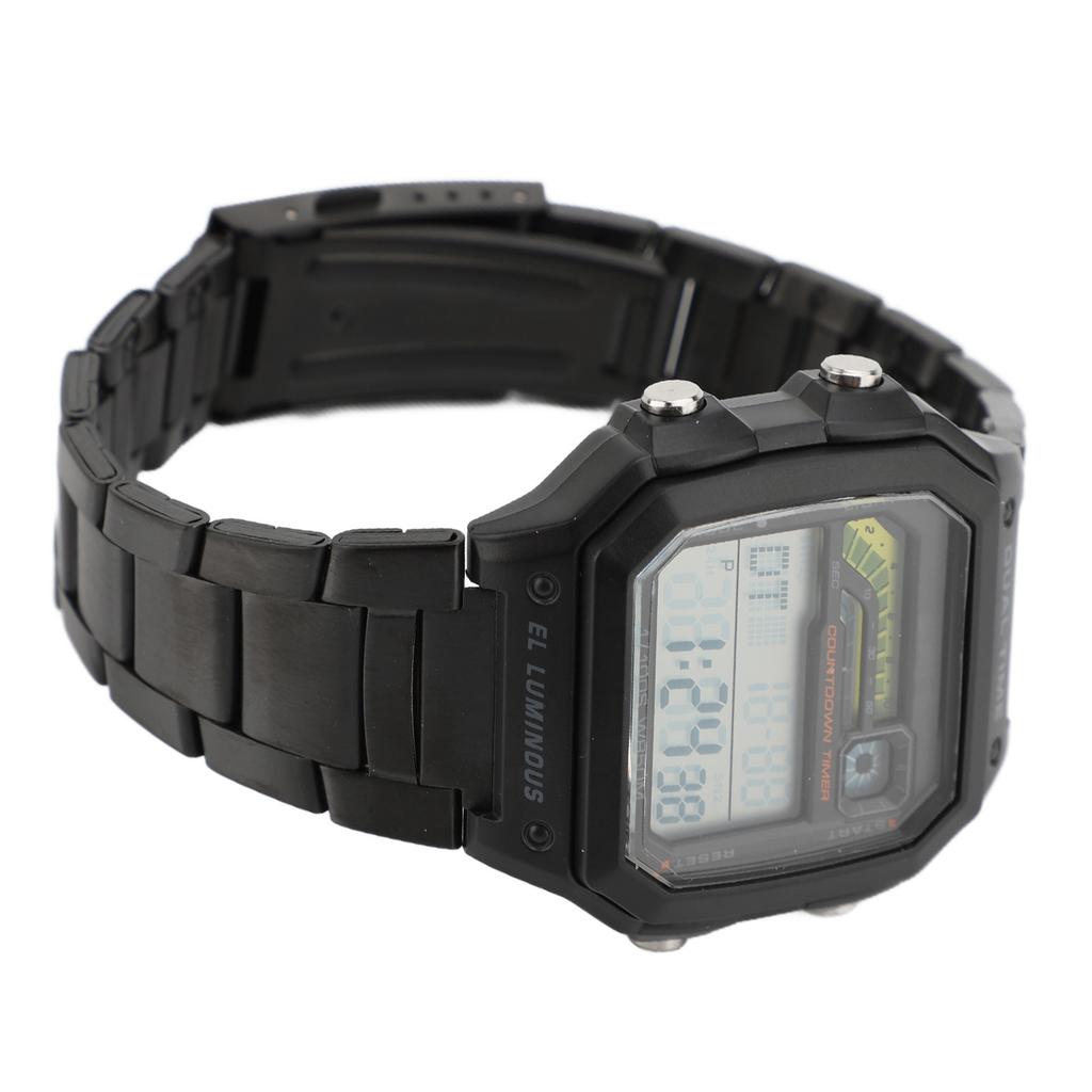 Dijital Spor Saati Dış Mekan Paslanmaz Çelik Kayış LED Arka Aydınlatma Dijital Ekran Elektronik Saat Parlayan Erkek Dış Mekan