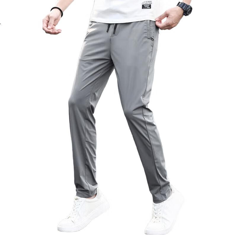PLAYBOY Casual Pants for Men, Spring And Summer Ice Silk Trousers, Loose Straight-Leg Trendy Men's Pants, Dark Gray, Size 30