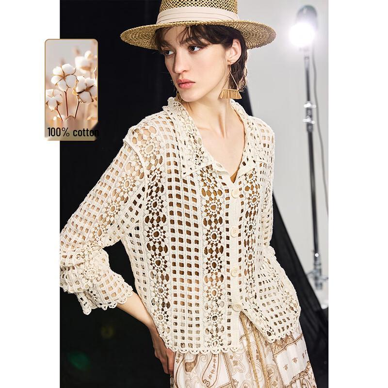 MIST ROAD Women s Cotton Crochet Knit Cardigan M