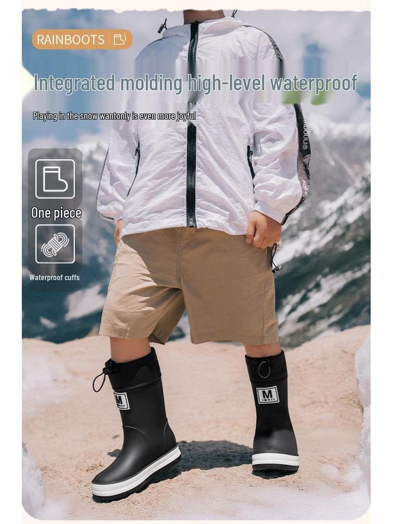 Kids' Korean Style Waterproof Velvet-Lined Non-Slip Rubber Rain Boots for Autumn/Winter: Cold Protection for Boys and Girls of All Ages.