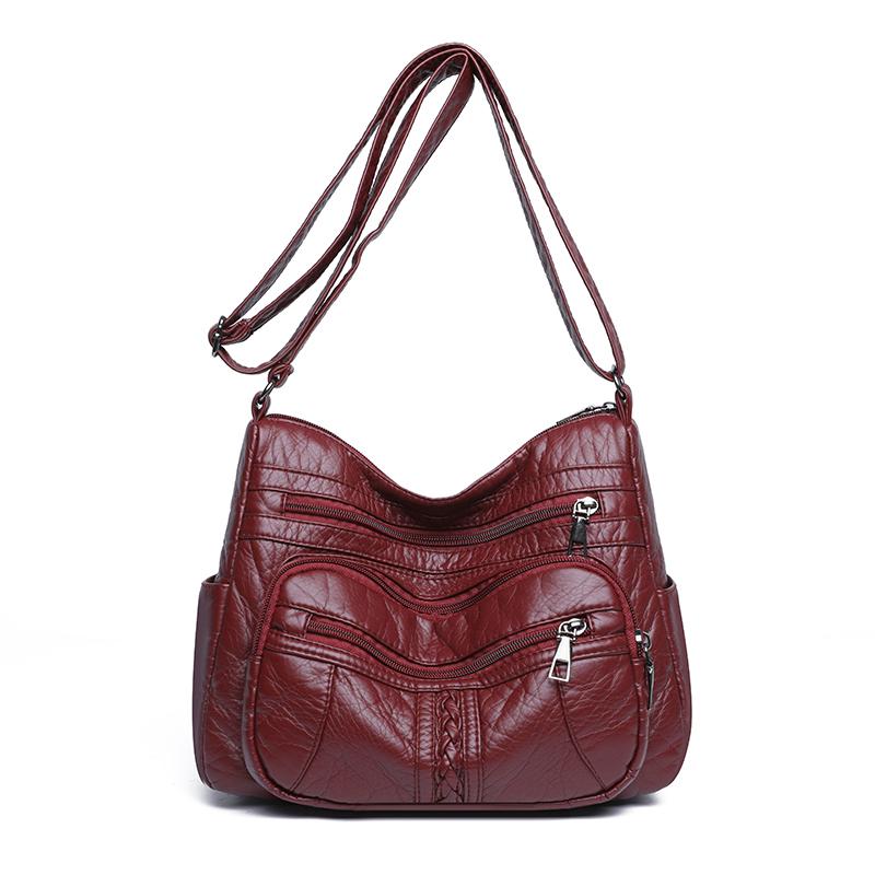 Soft Leather Multi-Layer Crossbody Bag Women's Bag Middle-Aged Mother's Bag