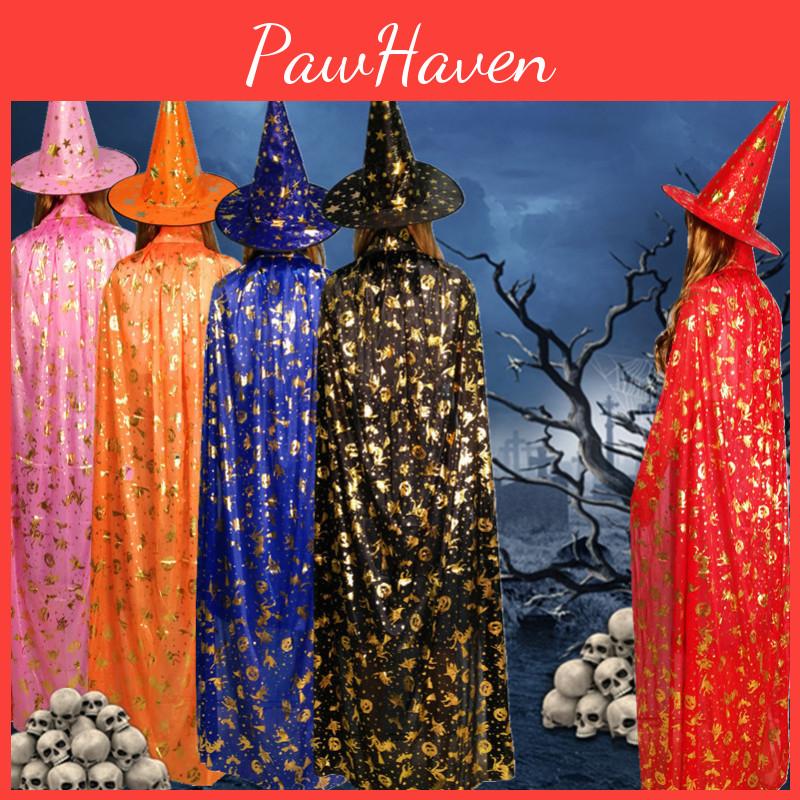 Premium Halloween Cloak With Sewn Craft Adult And Children's Costume Witch Cape For Cosplay Black