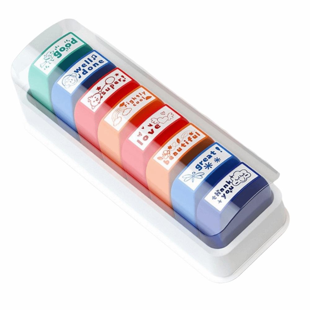 

5/8Pcs Colorful Auto-Refilling Stamp Encouragement Teacher s Comment Stamp Classroom Grading 8pc Cartoon