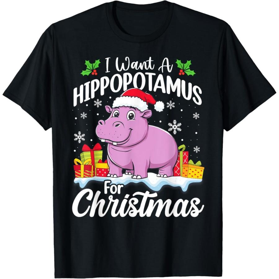 Я хочу бегемота на Рождество Xmas Hippo Женская футболка для девочек S