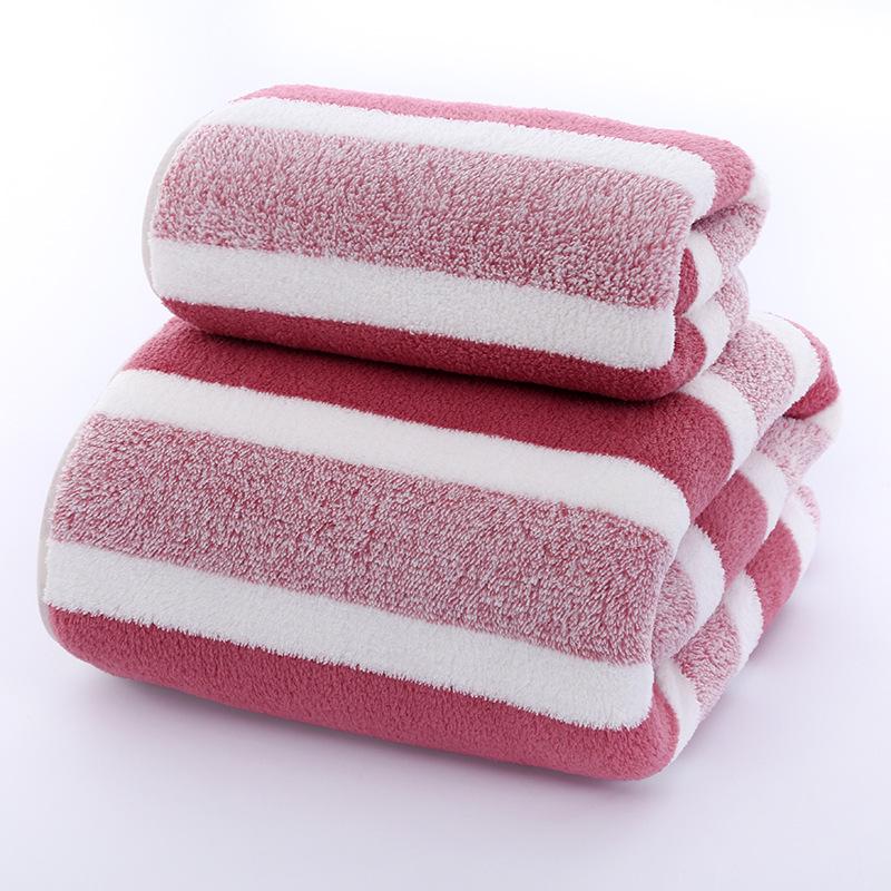 

Wide Stripe Coral Fleece Towel Set - Absorbent & Quick-Drying Bath Towels Towel 35*75cm