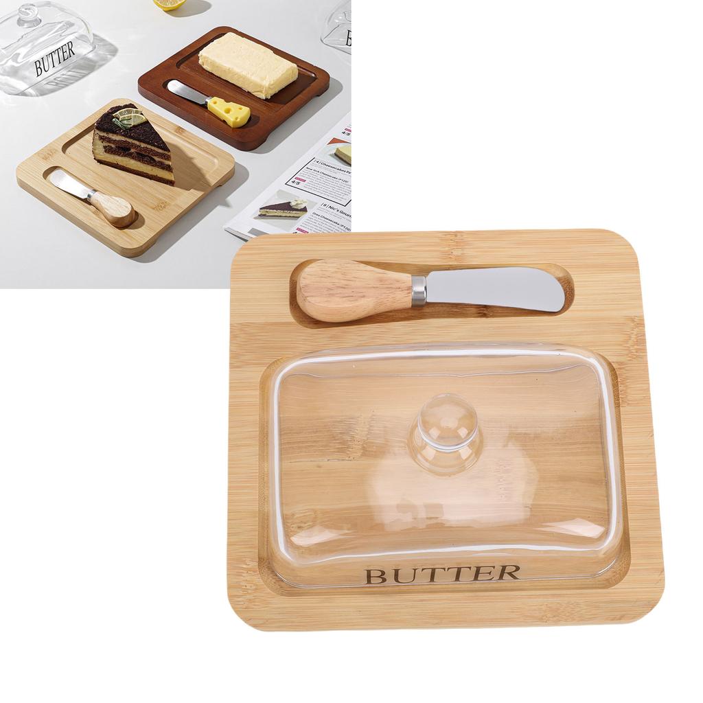 Holz   Schale mit durchsichtigem Glasdeckel Schneidwerkzeug Leicht zu reinigen   Behälter für Käsekuchen Dessert