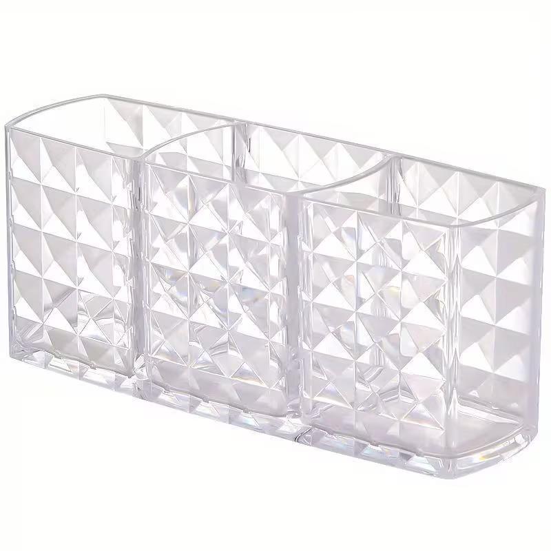 Diamond Patterned Mirror Cabinet Storage Box Clear Acrylic Makeup Storage Box Eyebrow Pencil & Brush Organizer Transparent Cosmetic Holder