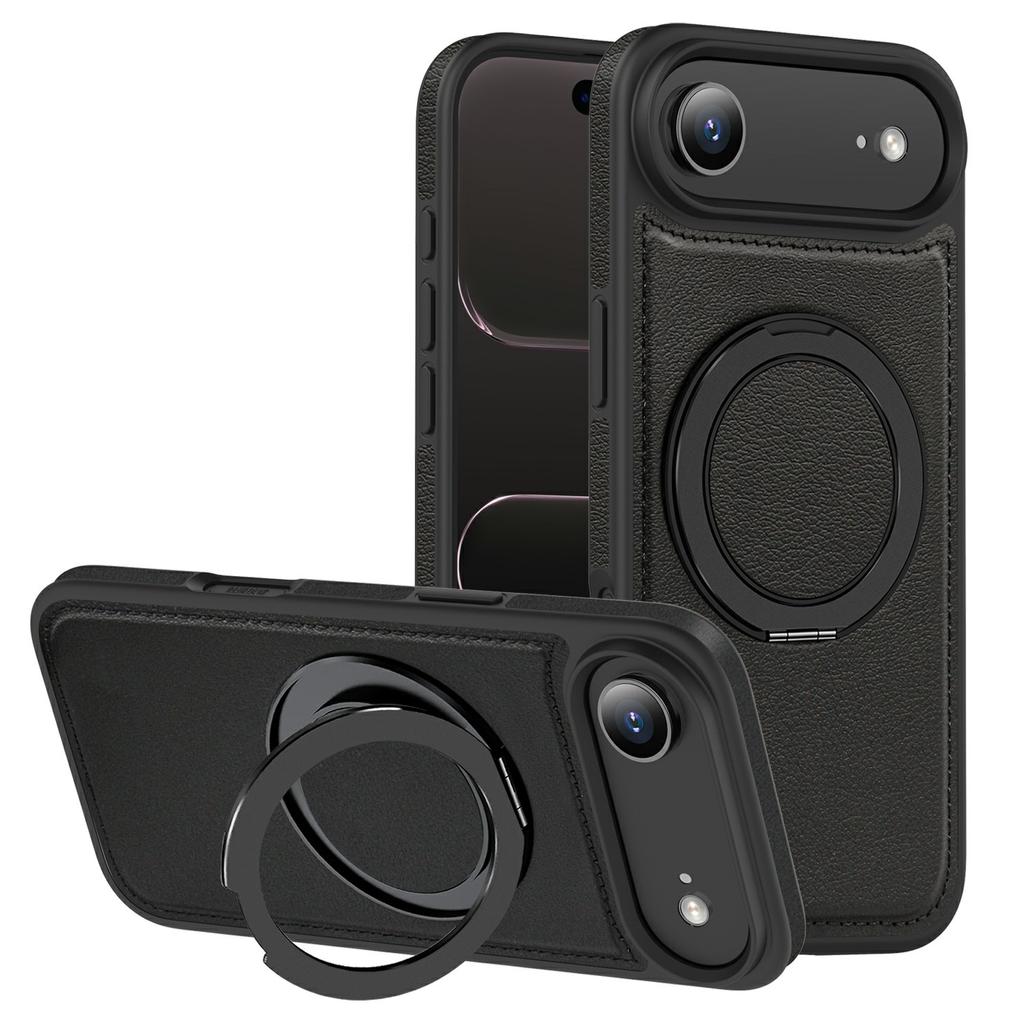 For iPhone Air Case with Ring Kickstand Compatible with MagSafe PU Leather Back Cover