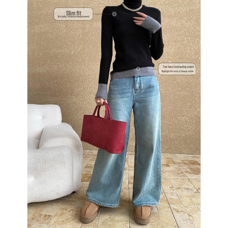 Sinan Contrast High Collar Slim Fit Knit Sweater SN6812