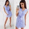 Women Summer Sexy Belt Tie Up Work Office Striped Sleeveless Short Mini Dress