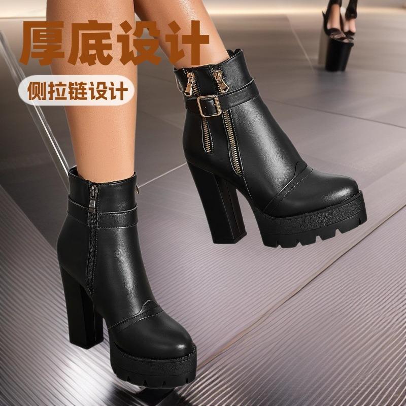 Autumn and winter source fashion new high heel - large size side zipper low tube Martin boots women