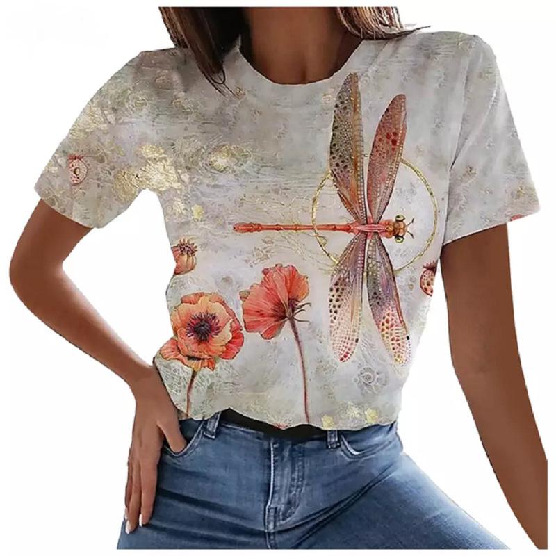 Casual Fashion Women's T-shirt Summer Loose Women's Floral Top 3D Abstract Pattern Shirt