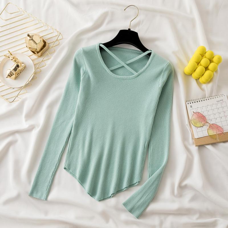 

Вязаный свитер женский осень и зима новый облегающий крой база длинный рукав женские свитера топы элегантный О-образный вырез повседневный офисный женский трикотаж джемперы 25486 One Size мятный зеленый