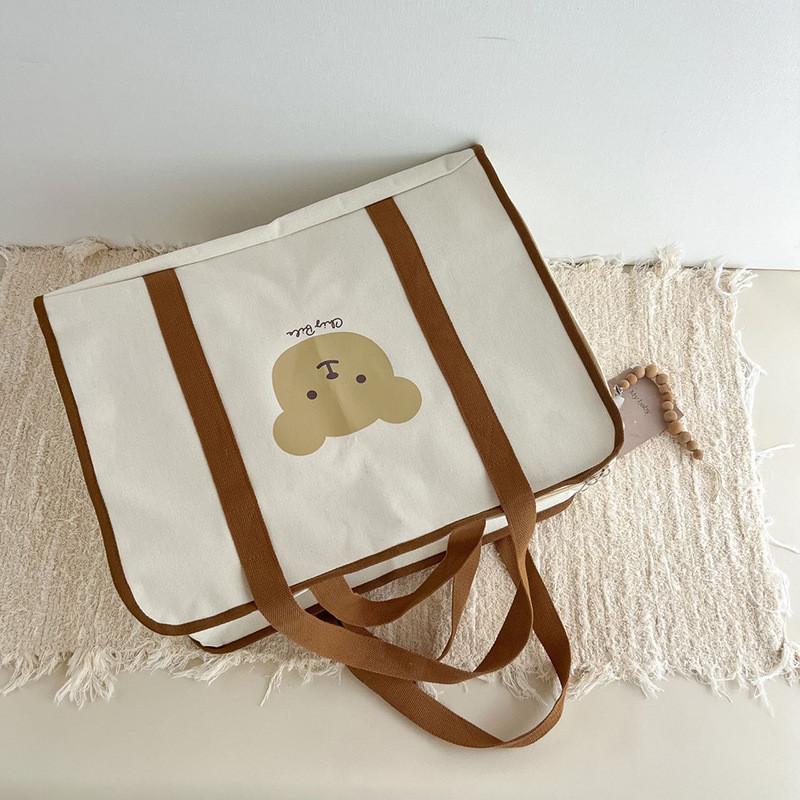 Adorable Large Capacity Canvas Bag Featuring Cute Bear Design Perfect For Kids Storage