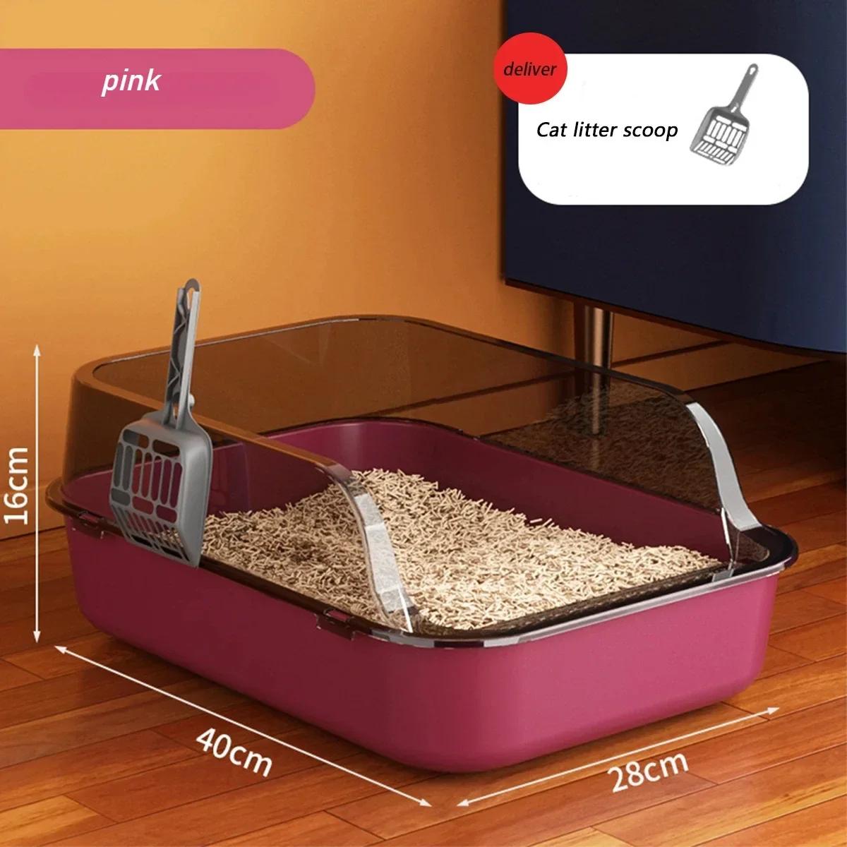 

Cat Litter Box Large Capacity Semi-closed Plastic Anti-Splash Cats Toilet Bedpan Big Oversized Cat Tray Bedpan Cat Toilet Bowl розовый