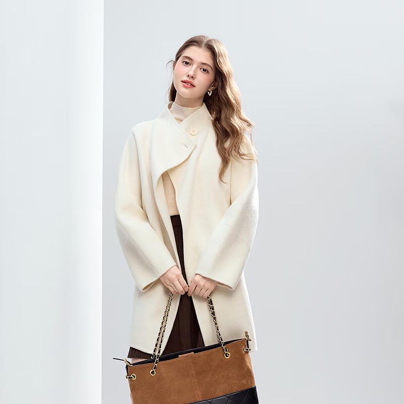 BETU Women's Premium Stand Collar Belted Wool Coat