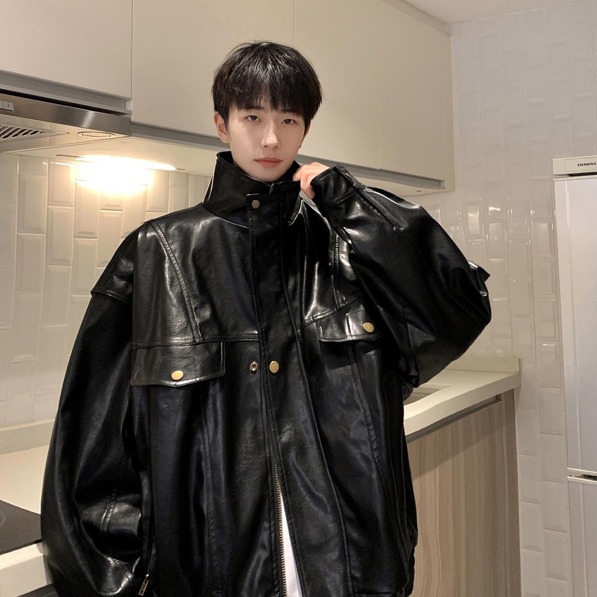 

Мужская кожаная куртка с несколькими карманами на осень и зиму, модный бренд, красивая, американская ретро-куртка из искусственной кожи для летающих мотоциклистов, стиль Гонконга L