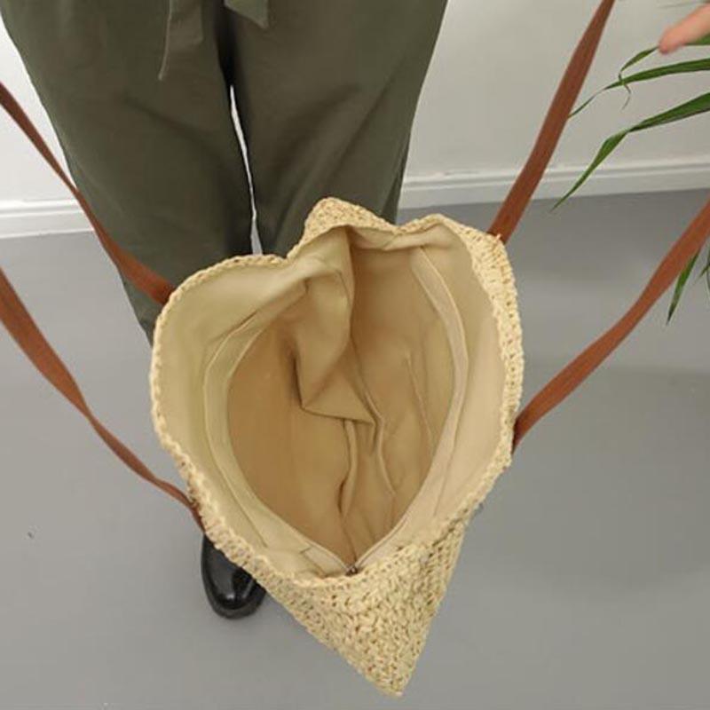Strohtasche Damenmode-Umhängetasche mittig runder handgewebter Bohemian-Strandtasche aus Rattanstroh