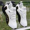 Men's Fashion Casual Sneakers - Breathable Mesh Upper, Anti-Slip Sole, Lace-Up Design In White and Black with Golden Accents, All-Season Sneakers