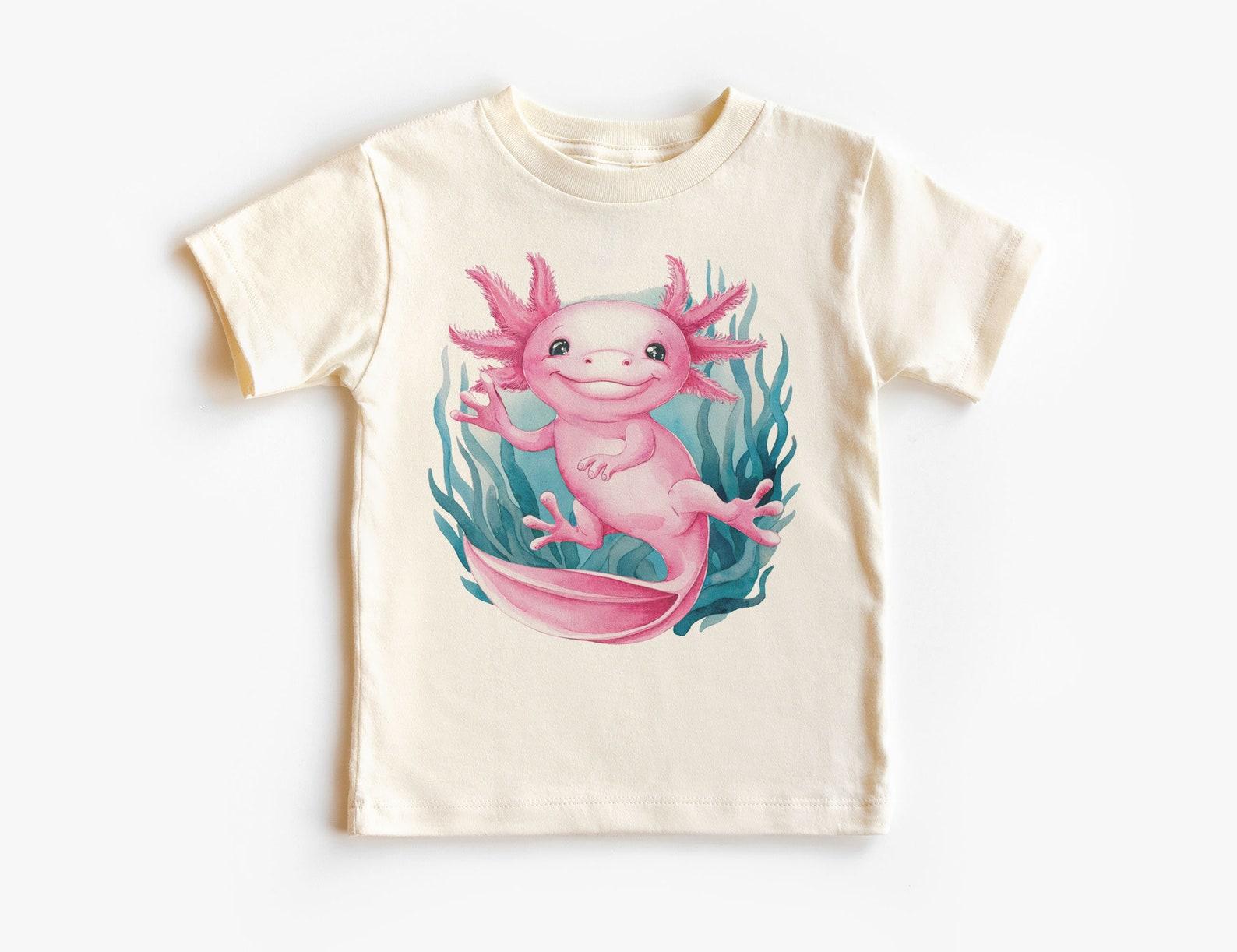 Swimming Pink Axolotl Salamander Kids Shirt - Educational Amphibian Outfit - Axolotl Obsessed Tee - Unisex & Youth Boho Natural T-Shirt 100