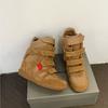 Chaussures montantes blanches en cuir véritable avec rehausse intérieure de 7 cm pour femmes Automne Nouvelles Chaussures de sport décontractées à velcro