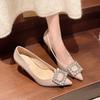 Patent Leather Stiletto Single Shoes Women's Pointed Toe Shallow Mouth Crystal Buckle Slip High Heels