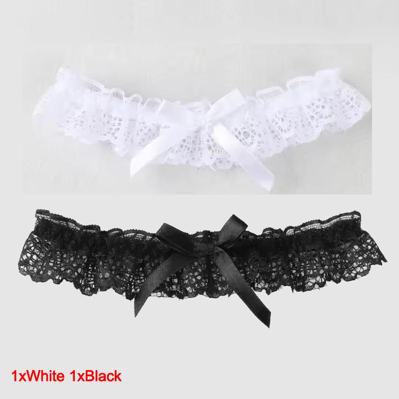 1/2PCS White Lace Bow Garter, Elegant Bridal Leg Ring Pendant, Thigh Chain, Wedding Suspender Belts Lace Choker Necklaces Collar