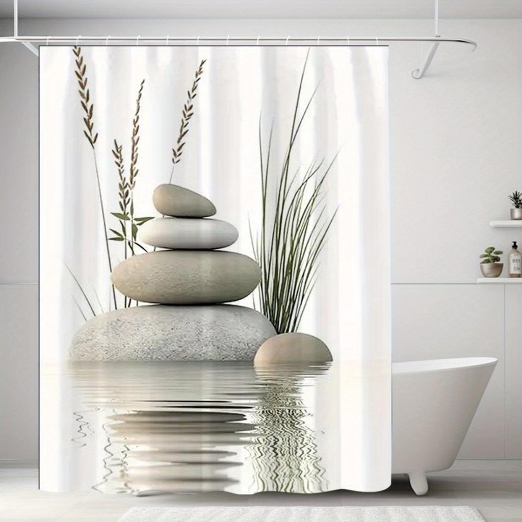 Zen Stone Shower Curtain Water Reflection Nature Art Minimalist Design Bathroom Decor Waterproof Printed Bath Curtain Home