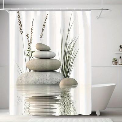 Zen Stone Shower Curtain Water Reflection Nature Art Minimalist Design Bathroom Decor Waterproof Printed Bath Curtain Home