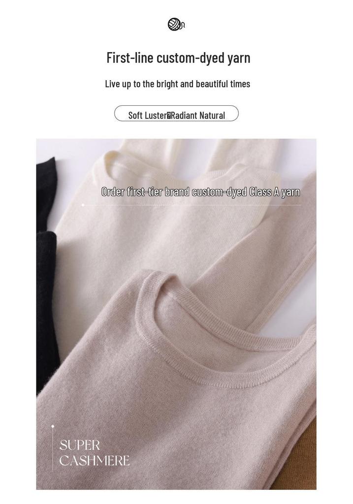 Women's Slim Fit Cashmere Knit Top – Round Neck, Lightweight Base Layer for Autumn/Winter, Warm and Body-Shaping Sweater