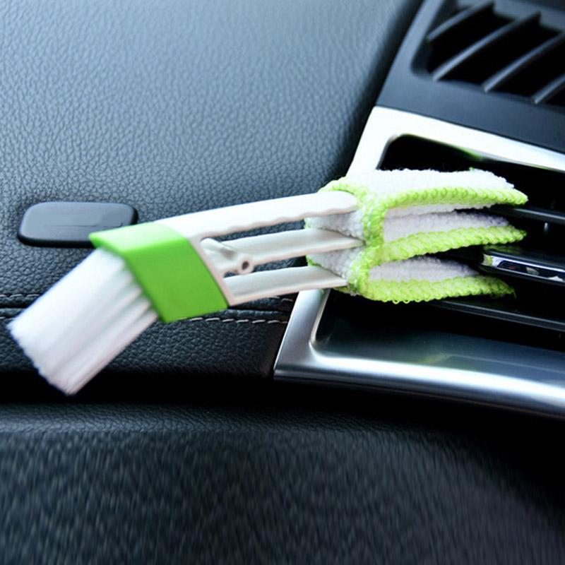1Pcs Multifuncional escova de cabeça dupla saída de ar do carro esfregão escova de ar condicionado painel de instrumentos limpeza beleza