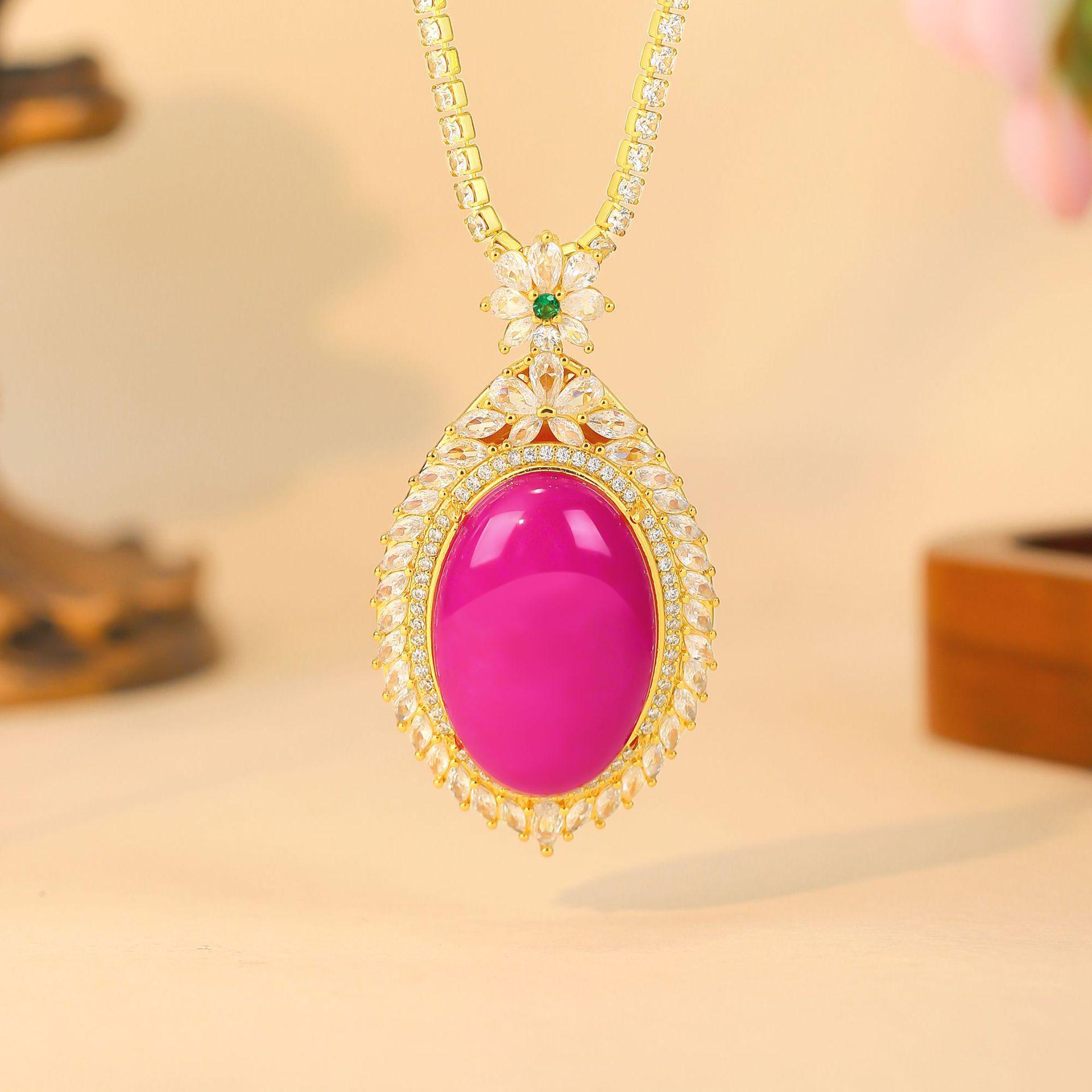 Ретро китайский стиль позолоченный нефритовый кулон халцедоновый ожерелье для женщин Gold Plated