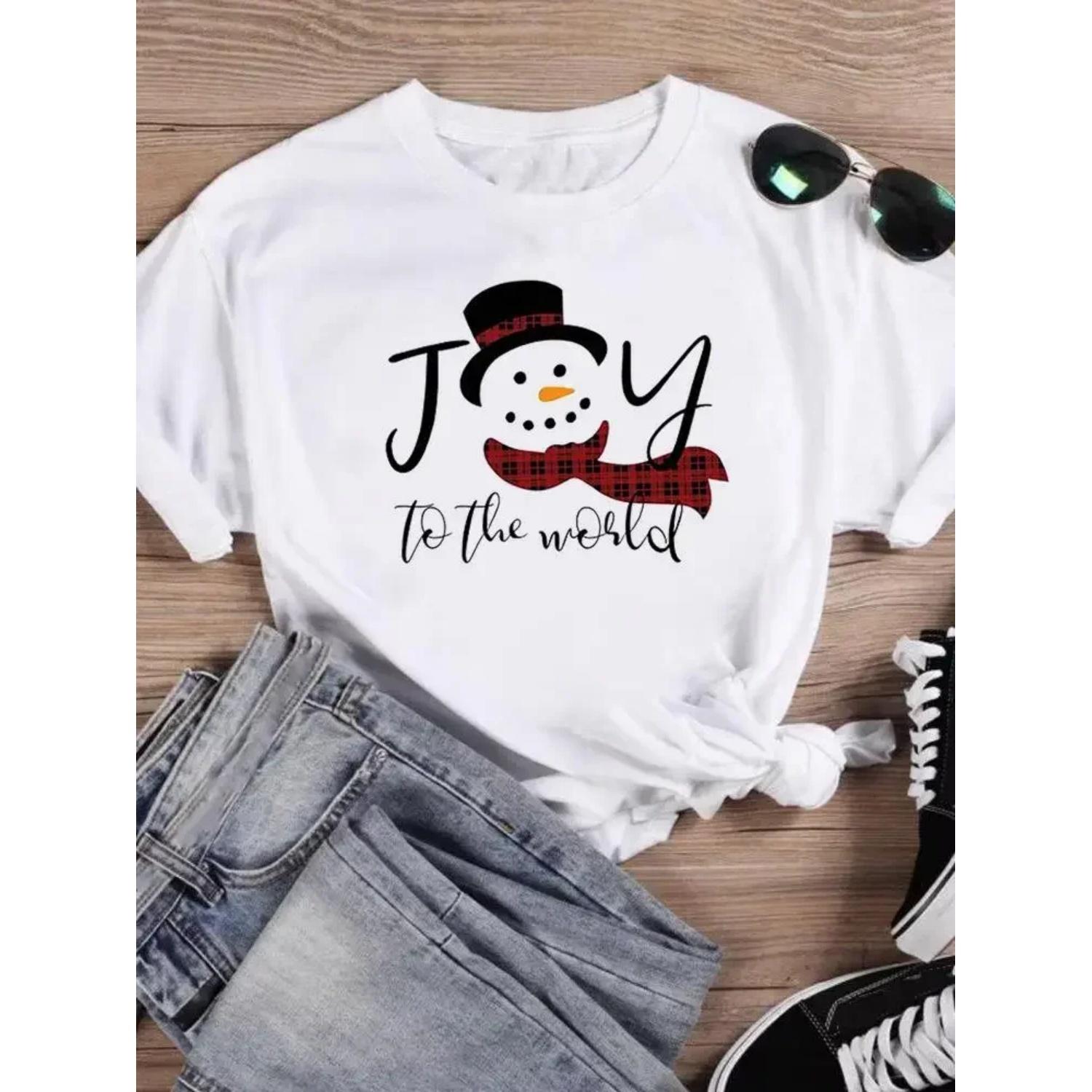 

Clothing Fashion Female New Year T-shirts Merry Christmas Snowman Trend Women Holiday Shirt Print T Top Graphic Tee XXXXXL