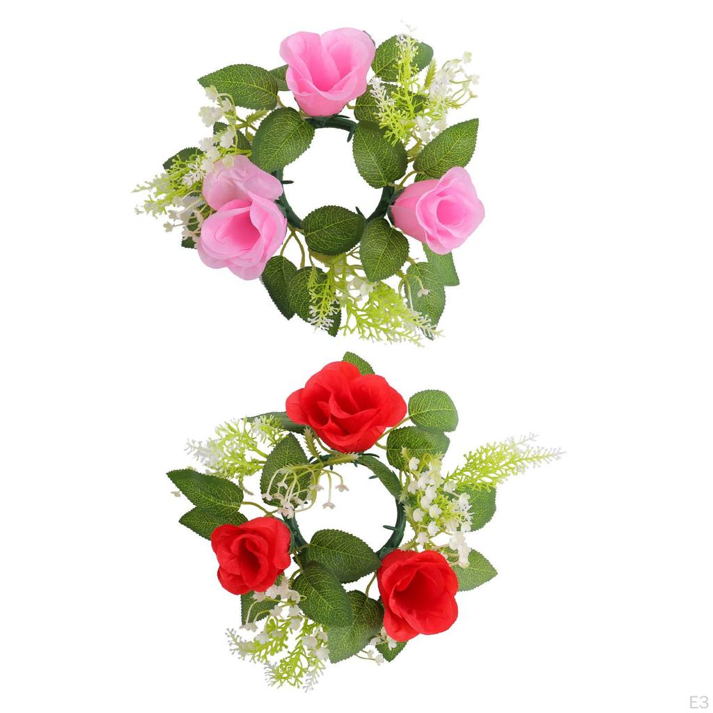 Candle Ring Centerpieces Elegant Ideal Gift Artificial Wreath for Party Home Pink