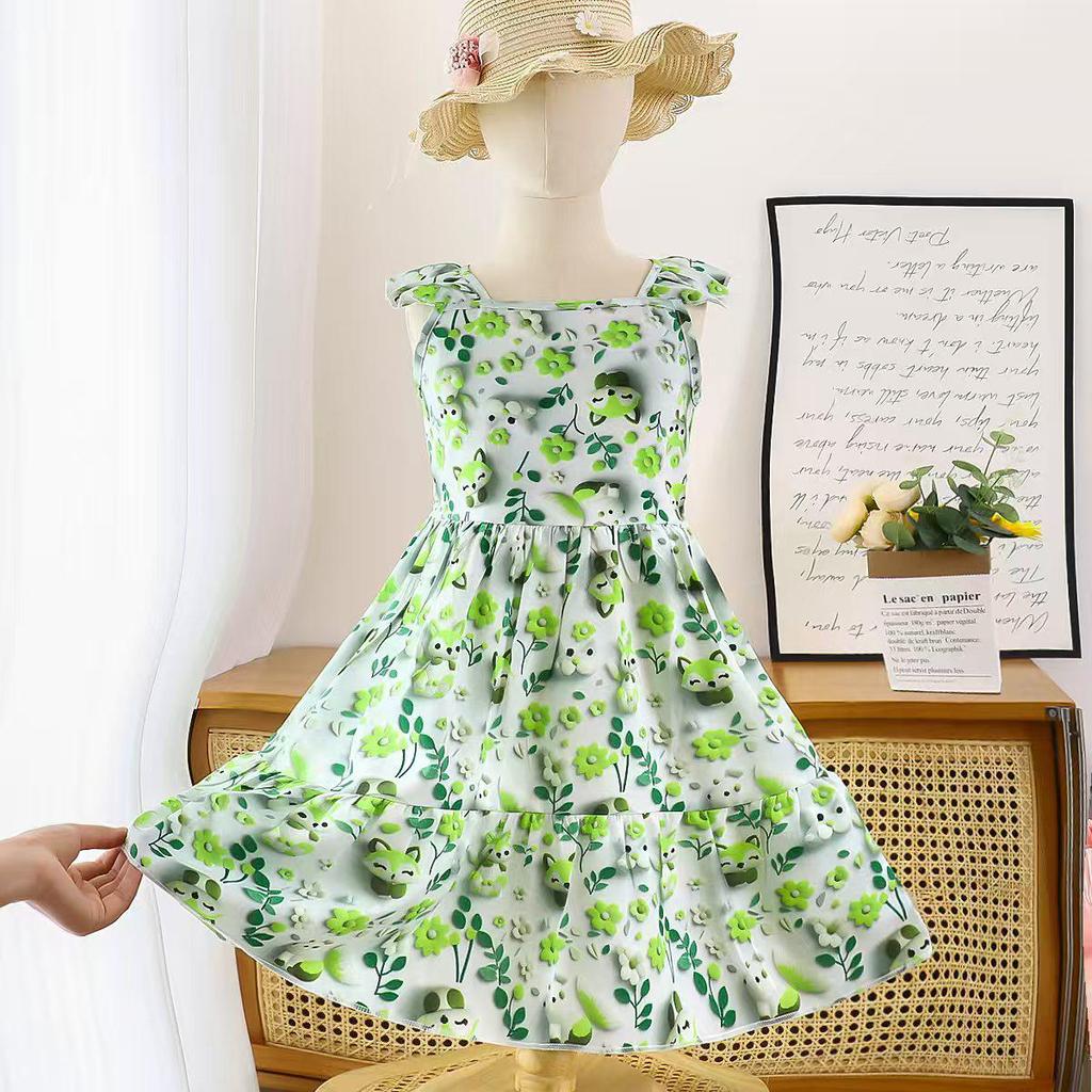 Girls' Floral Princess Dress - Fresh Mori Style with Thin Straps