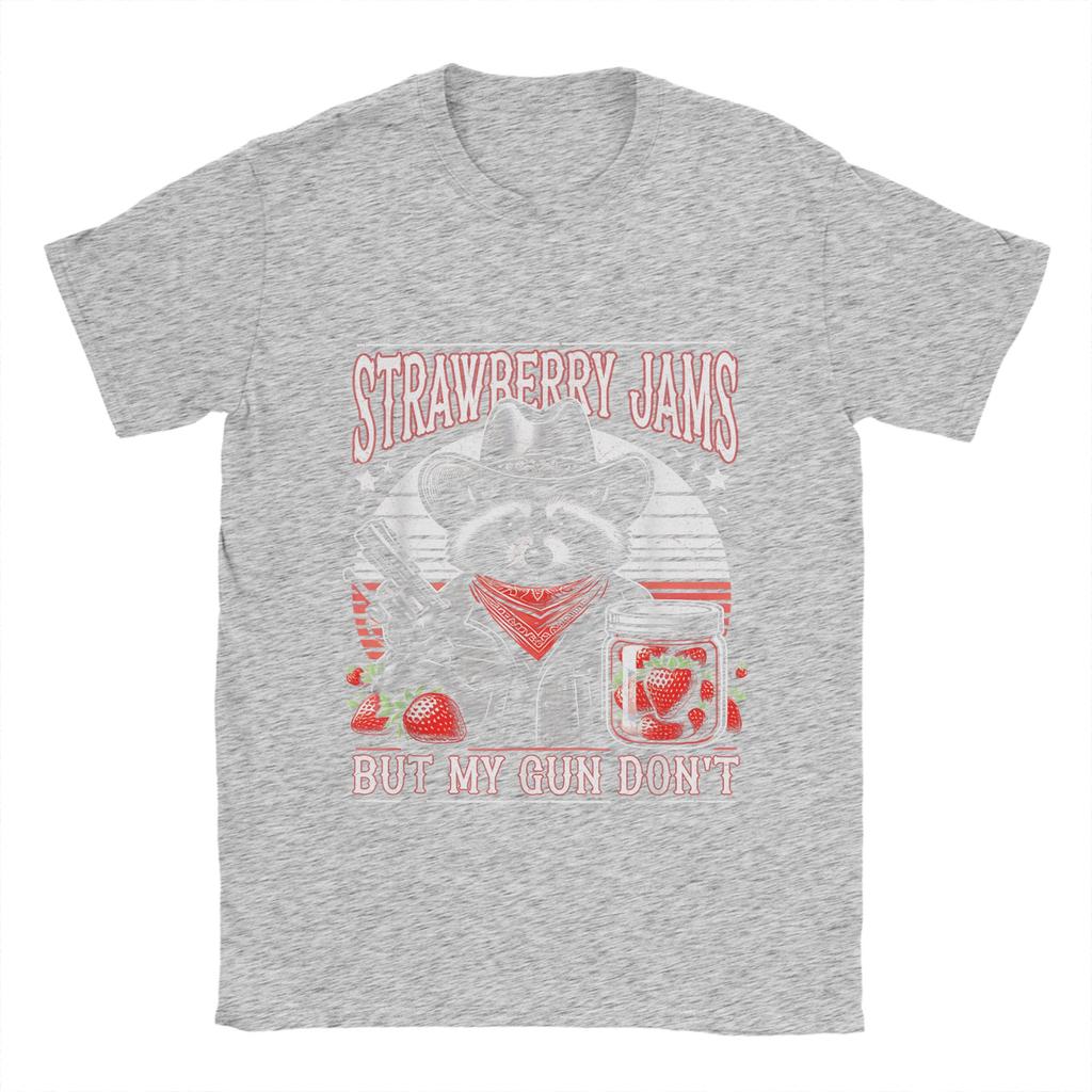 Men T-Shirts Strawberry Jams But My Don't Funny Raccoon Vintage  Tees Short Sleeve  T Shirts Round Collar Clothes Gift Idea