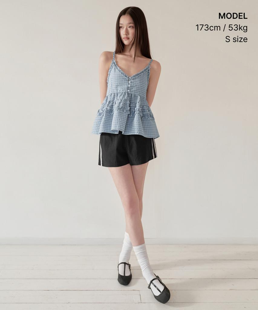 MUSINSA STANDARD WOMAN Women'S Check Frill Sleeveless Top [Blue]