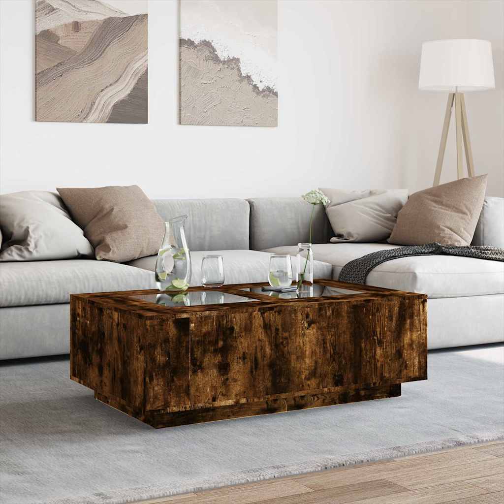 Infinity LED Coffee Table with Smoked Oak Finish 116 x 69 x 40 cm