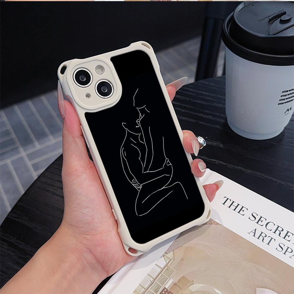 Ae79 Femme Framed Black Art Soft Phone Cases for iPhone 16 15 14 13 12 11 Pro Max 7 8 Plus XR XS with Wrist Strap Lanyard Corner Protection Back Cover