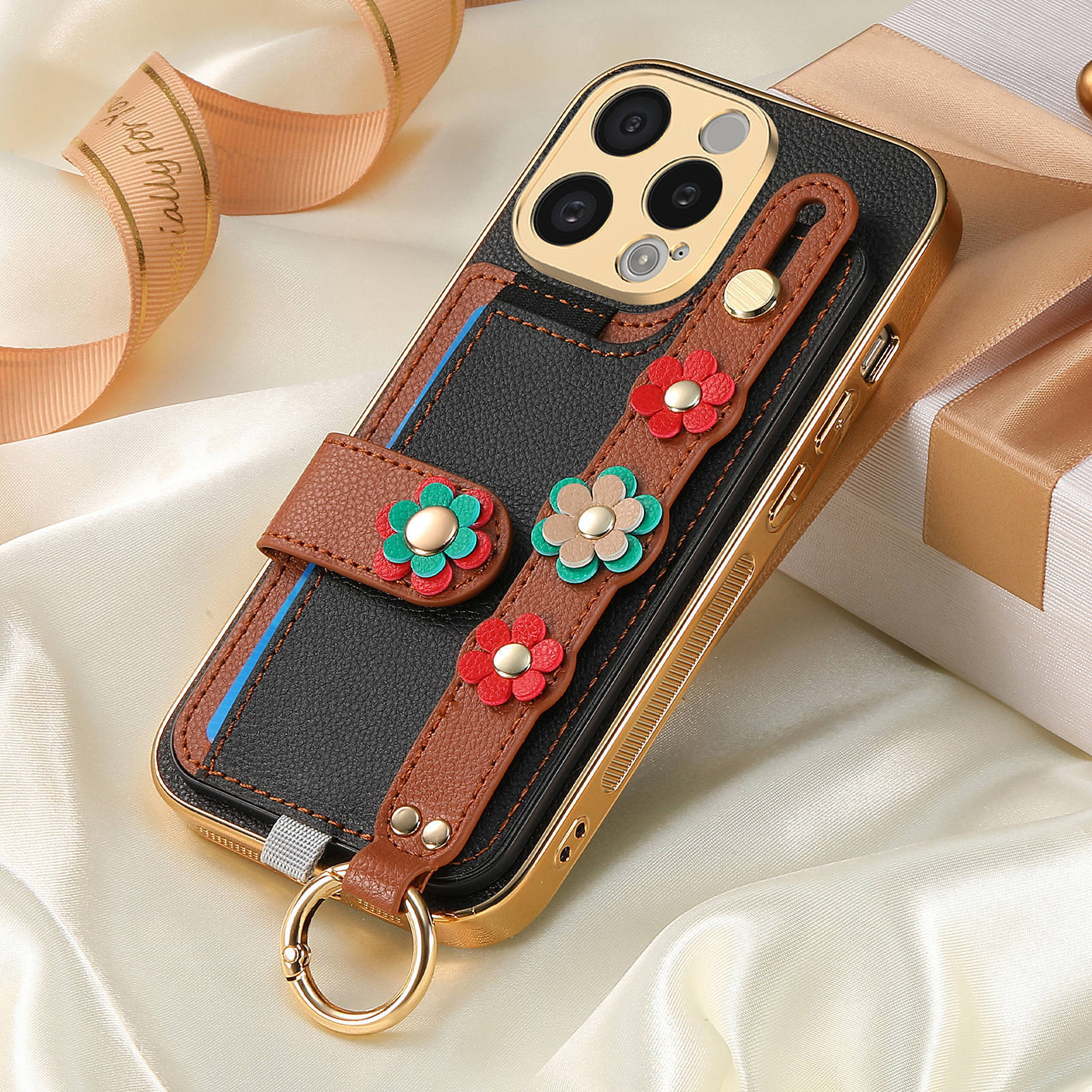 

Подходит для чехла для мобильного телефона Apple 16 Pro Max с гальваническим покрытием, пряжка на запястье, защитный чехол для Samsung S24 Ultra Samsung A13 4G/5G чёрный