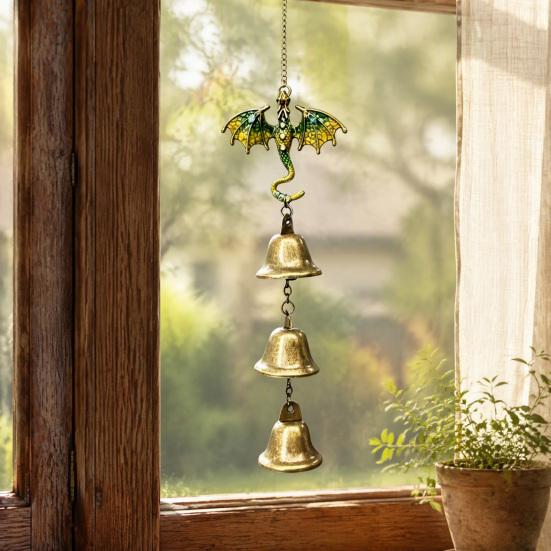 Traditional Gift Retro Dragon Hanging Bells, Metal Flying Wind Chime, Rustic Entrance Door Fantasy Outdoor Garden Ornament for Patio Porch Yard